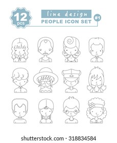 Set of linear style people icons made in vector. Avatars with different characters. Vector illustration of guys and girls with outlines.