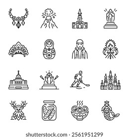 Set of Linear Style Russian Tradition Icons 


