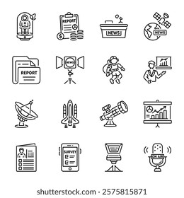 Set of Linear Style Space Reporting and Analysis Icons 

