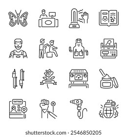 Set of Linear Style Tattoo Artist Icons 

