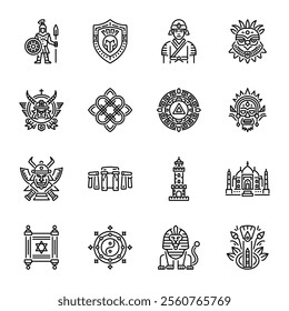 Set of Linear Style Tribal History Icons 

