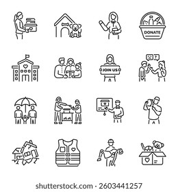 Set of Linear Style Volunteer Help Icons 

