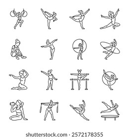 Set of Linear Style Women Acrobatics Icons 

