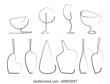 set of linear stylized bottles. Vector.