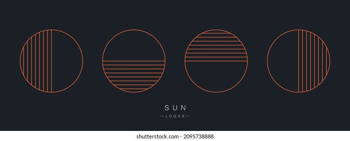 Set of linear sun logos. Daylight source. Modern minimalistic style. Vector illustration
