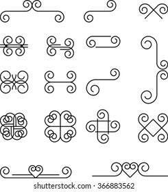Set of linear swirl symbols