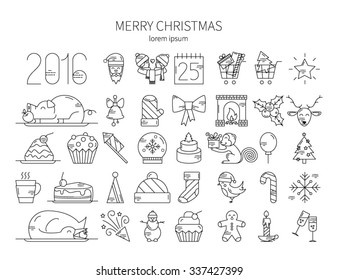 Set Linear  symbols of Christmas and .New Year. 