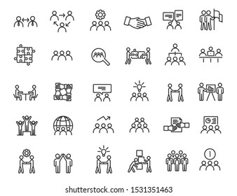 Set of linear teamwork icons. Communication icons in simple design. Vector illustration