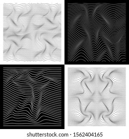 Set. Linear texture. Abstract relief background with optical illusion of distortion. Vector illustration.