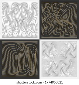 Set. Linear texture. Abstract relief background with optical illusion of distortion. Vector illustration.