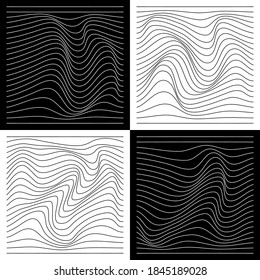 Set. Linear texture. Abstract relief background with optical illusion of distortion. Vector illustration.