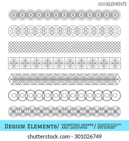 Set of linear thin line art deco retro hipster vintage design elements in geometric shape. Figured frame. linear thin delicate strips
