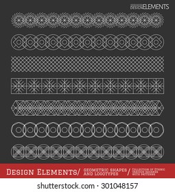 Set of linear thin line art deco retro hipster vintage design elements in geometric shape. Figured frame. linear thin delicate strips
