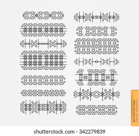 Set of linear thin line art deco retro hipster vintage design elements in geometric shape. Figured frame. linear thin delicate strips