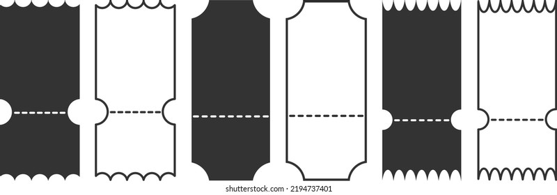 Set of linear ticket templates. Blank tickets. Tickets or Coupons vector icons. Isolated in linear simple flat design.