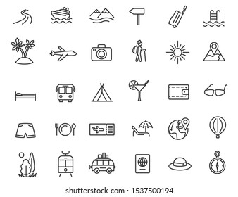 Set of linear travel icons. Tourism icons in simple design. Vector illustration