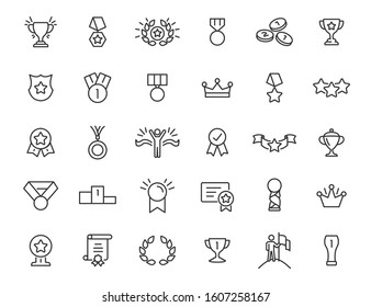 Set of linear trophy icons. Award icons in simple design. Vector illustration
