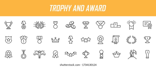 Set of linear trophy icons. Award icons in simple design. Vector illustration