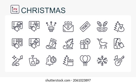 A set of linear vector icons for the New Year. Christmas, holiday. Santa Claus, Christmas tree. Order, service. Web.