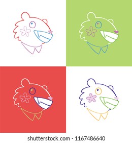 Set of linear vector illustration of lion in modern colorful style. Isolated elements.