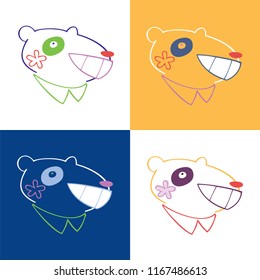 Set of linear vector illustration of panda in modern colorful style. Isolated elements.