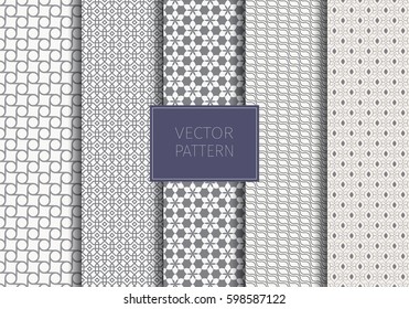 set of linear vector pattern, repeating of circle, hexagon abstract flower, wave and curve on swatches panel