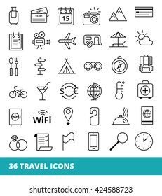 Set of linear vector web icons on a theme Travel and Tourism