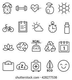 Set of linear vector web icons healthy ecological lifestyle