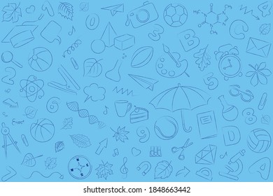 Set of linear vectors on a education theme on a blue background