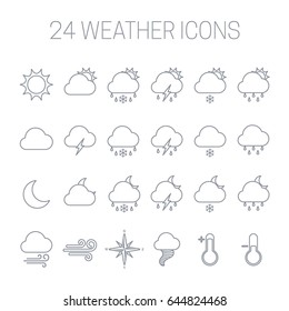 Set of linear weather icons isolated on white background