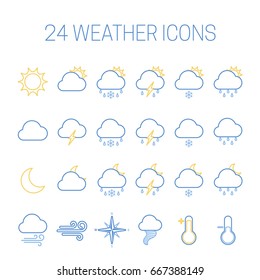 Set of linear weather icons isolated on white background
