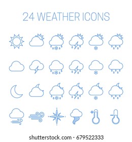 Set of linear weather icons isolated on white background