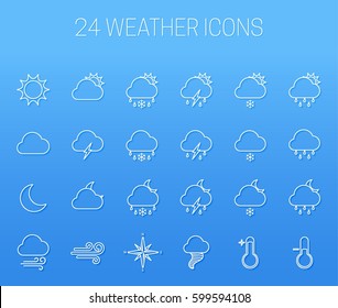 Set of linear weather icons on blue background