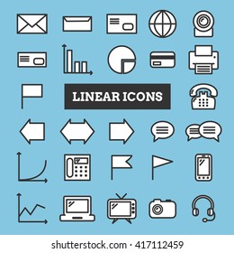 Set of  linear web icons: business, media, communication