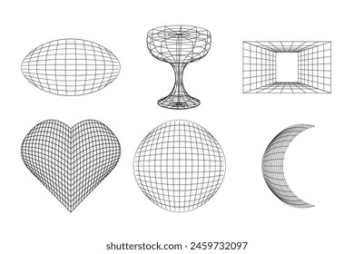 Set linear white and black geometric frame y2k, 3d round. Vector for poster, banner. 