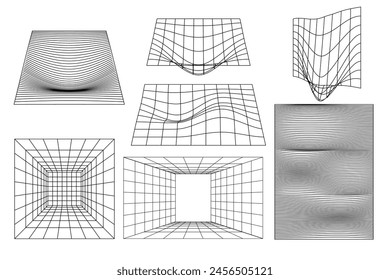 Set linear white geometric white geometric quadratic rectangular field, plateau frame shapes y2k, 3d. Vector for poster, banner. 
