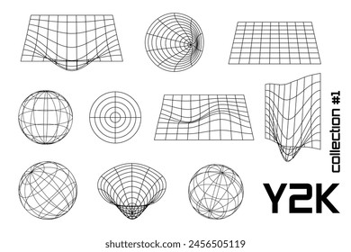 Set linear white and white  geometric y2k, 3d, frame, geometric shape. Vector for posters, banners.
