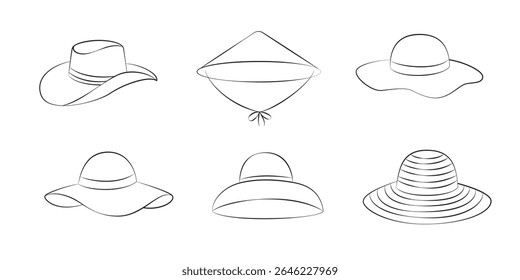 Set of linear wide-brimmed hats
