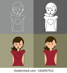 Set of linear woman avatar character design line drawing. Vector illustration.