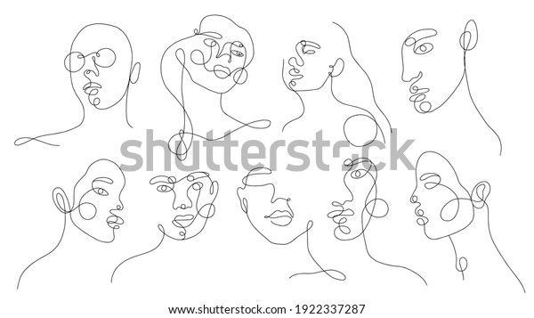 Set Linear Woman Portraits Continuous Linear Stock Vector (Royalty Free ...