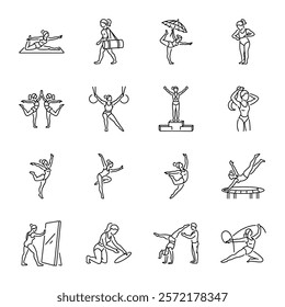 Set of Linear Women Gymnastic Equipment Icons 

