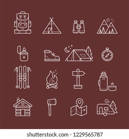 Set of line-art camping icons. Vector illustration.