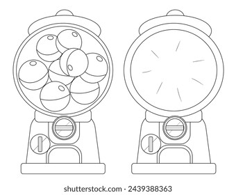 a set of lineart illustrations of japanese toy capsule vending machine, called gacha machine, suitable for scenarios such as raffles, games, blind boxes. Vector, editable files, clean lineart