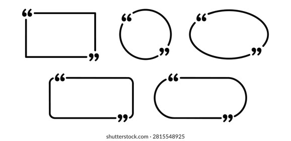 Set of line-art quote frames in square, circle, oval, and rounded shapes for testimonials and blockquote designs.