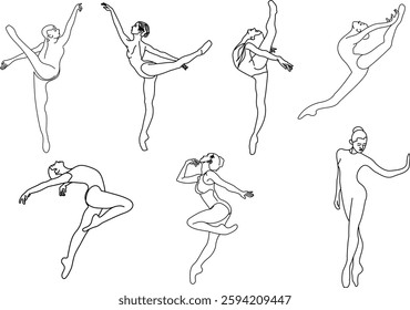 Set of linearts of female classic dancers or ballerina dancers