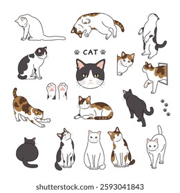 Set of lined cat illustrations