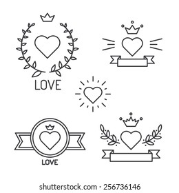 Set of lined hearts in tattoo style, vector