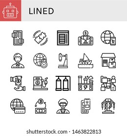 Set of lined icons such as Robot, Message, Research, Chamber, Reward, Global, Manager, Ship, Delivery, Pay, Gas station, Storage tank, Factory, Exchange, Researcher, Robotics , lined