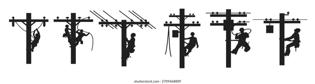 Conjunto de ilustrações de vetor de silhueta de lineman