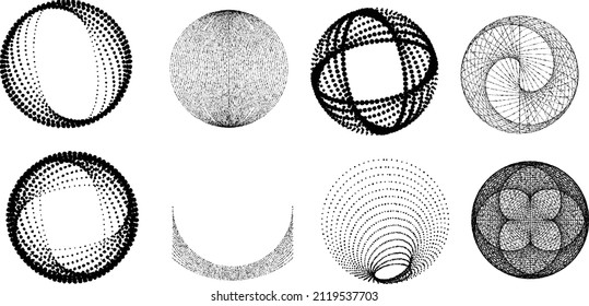Conjunto de líneas en forma circular . Ilustración de vectores espirales .Gran colección de logotipos redondos . Bordes de Rouhgen. Resumen Formas circulares geométricas.Colección de líneas radiales giratorias. Círculos concéntricos